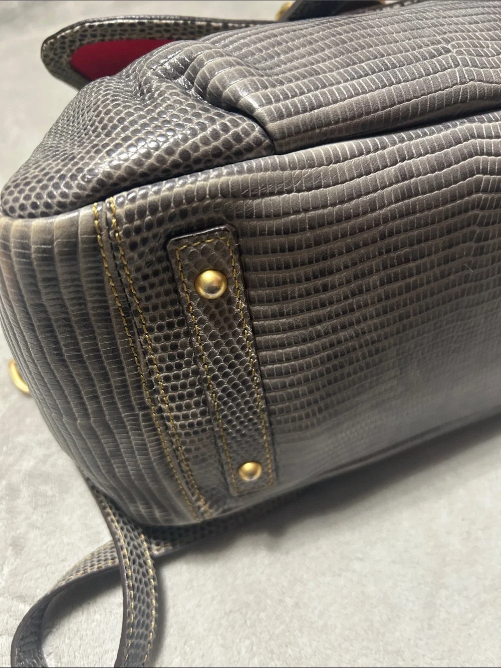Dooney & Bourke Gray Lizard-Embossed Satchel with Gold Hardware